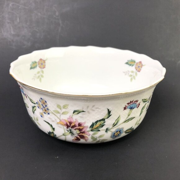 Andrea by Sadek Japan Round Serving Soup Bowl Floral Embossed Gold Trim Cottage - Picture 4 of 10